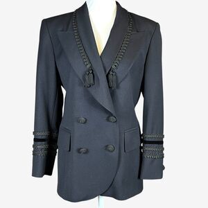 Escada Women's Suit blazer and skirt shawl collar tassels trim black SZ 38 Vtg